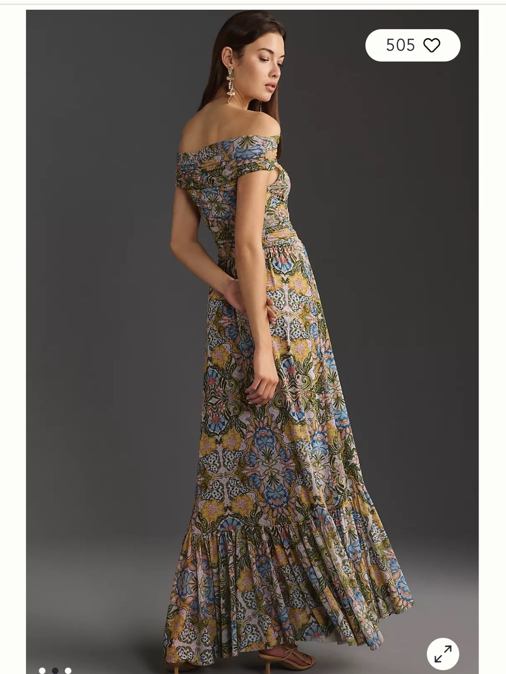 Misa Los Angeles Off-Shoulder Floral Maxi Dress in Green, Yellow & Blue - Picture 5 of 14